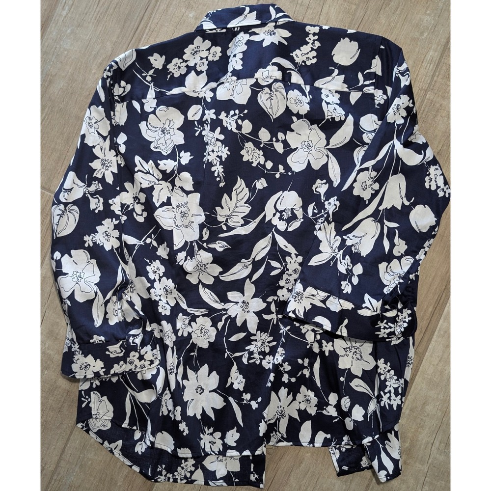Lauren Ralph Lauren Navy‎ Blue White Floral Button Up Shirt Plus Size 1X